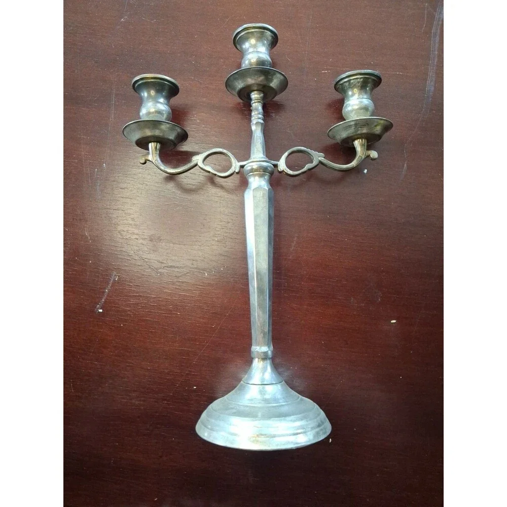 Vintage Godinger Silverplate Candelabras 3 Arm Holders Arms Silver Patina Rustic